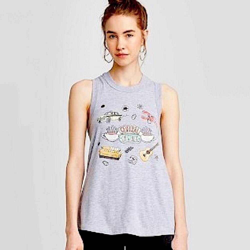 Friends Central Perk Cartoon Icon Graphic‎ Tank Top Heather Gray Size Medium 90s